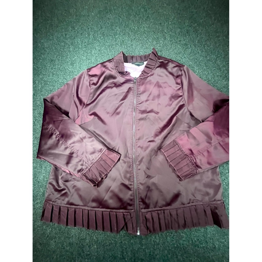 Lane Bryant Bomber Jacket Womens 14/16 Burgundy Satin Ruffle Trim Full Zipper